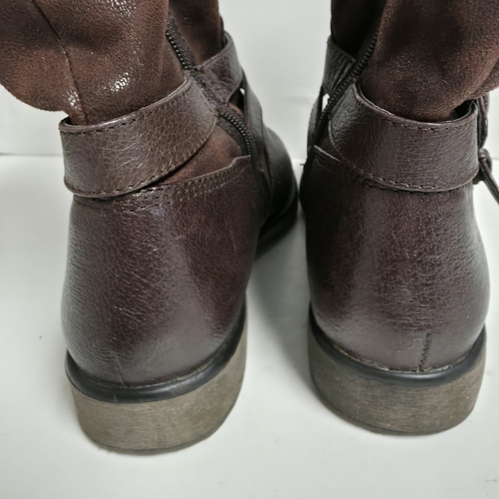 Baretraps Sabella Brown Leather Moto Boots Faux Fur Lined Buckle Women's 8M - Picture 7 of 16
